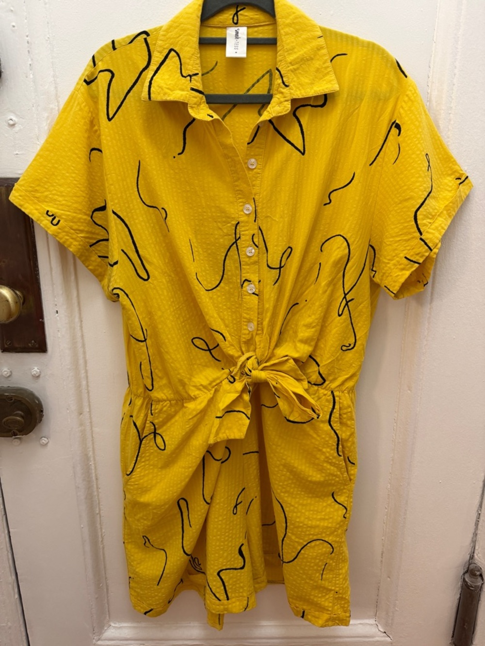 Smash + Tess Bright Yellow Romper with Black Accent Print